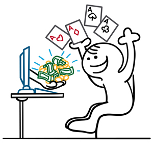 Online gaming and gambling concept, laptop and white casino chips on